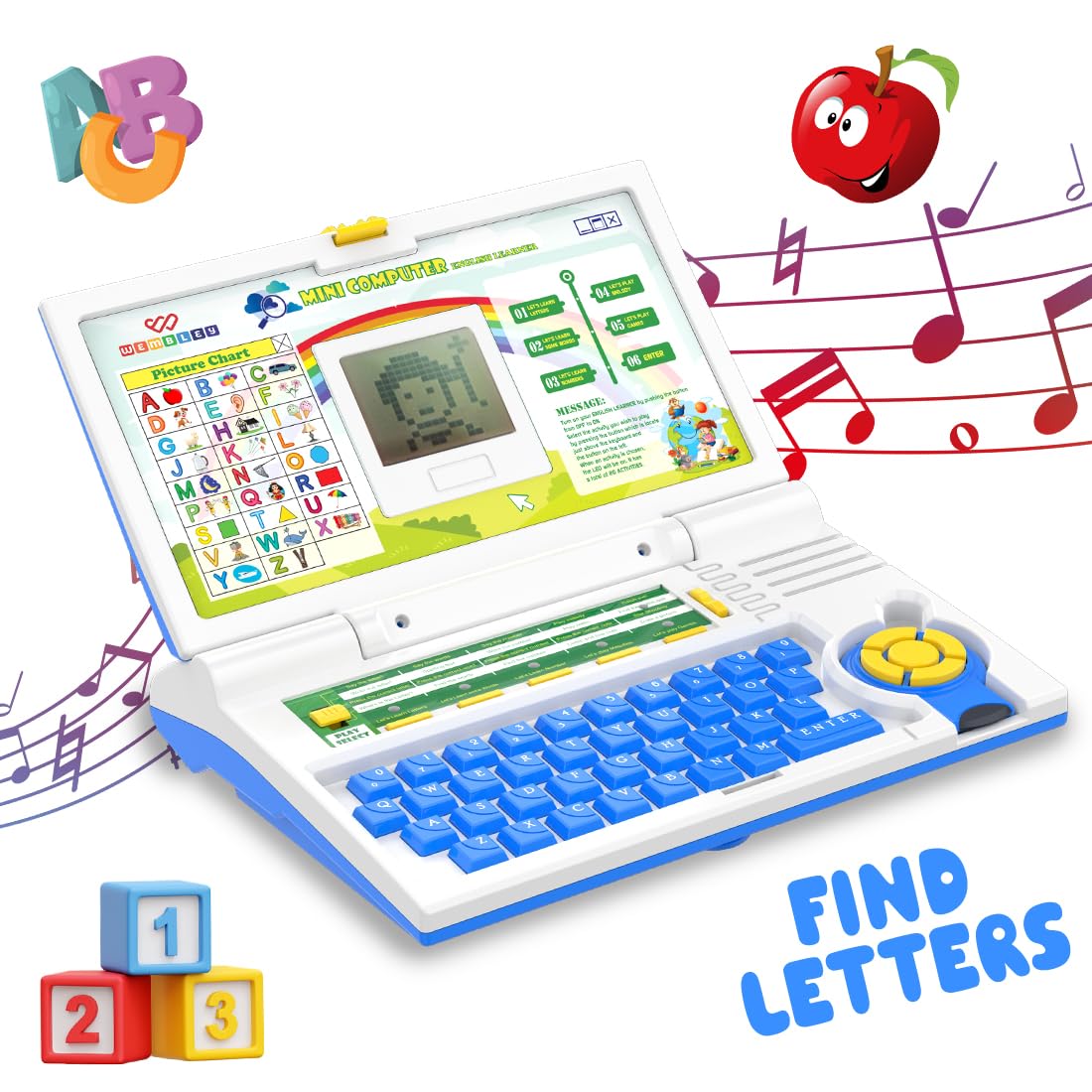 71KBMy1AVbL._SL1100_ Wembley Educational Kids Laptop Learning Toy for 2-5 Years Boys Girls Computer Toys for 3 Years Fun Activity Learning Alphabet,Letter,Words,Games,Mathematics,Music,Logic Memory Tool - Blue - Image 1
