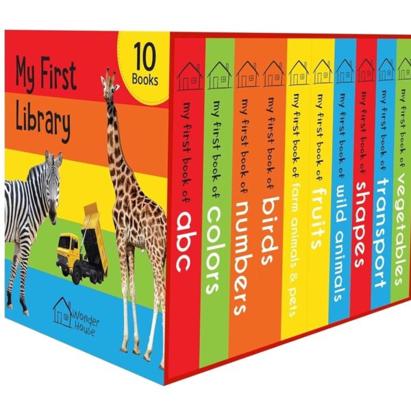 My First Library: Boxset of 10 Board Books for Kids (Pack 1) | Includes ABC, Numbers, Shapes, Colors, Wild Animals, Farm Animals & Pets, Birds, Fruits, Vegetables & Transport | Early Learning Board Books for Babies, Toddlers & Preschoolers | Ages 0-3 Years